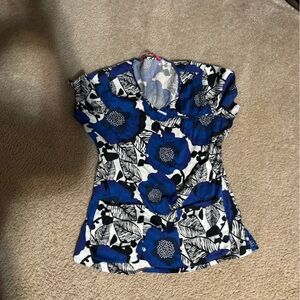 Blue and Black Floral scrub top